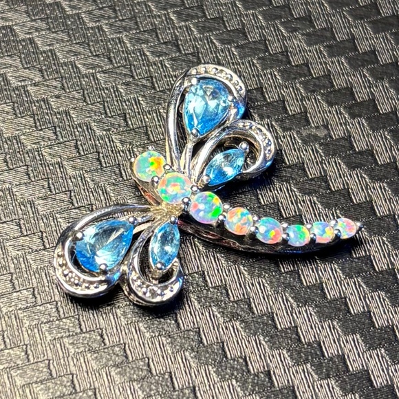 Diamond, Opal, and Topaz Dragonfly Pendant - Picture 3 of 4